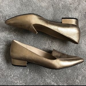 Cole Haan Gold Dellora Leather Block Heel Loafers